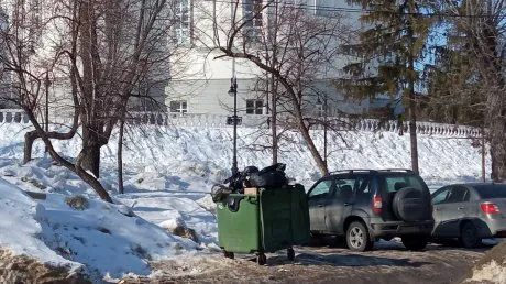 В Пензе территорию у памятника Петру и Февронии портит вид мусорный контейнер