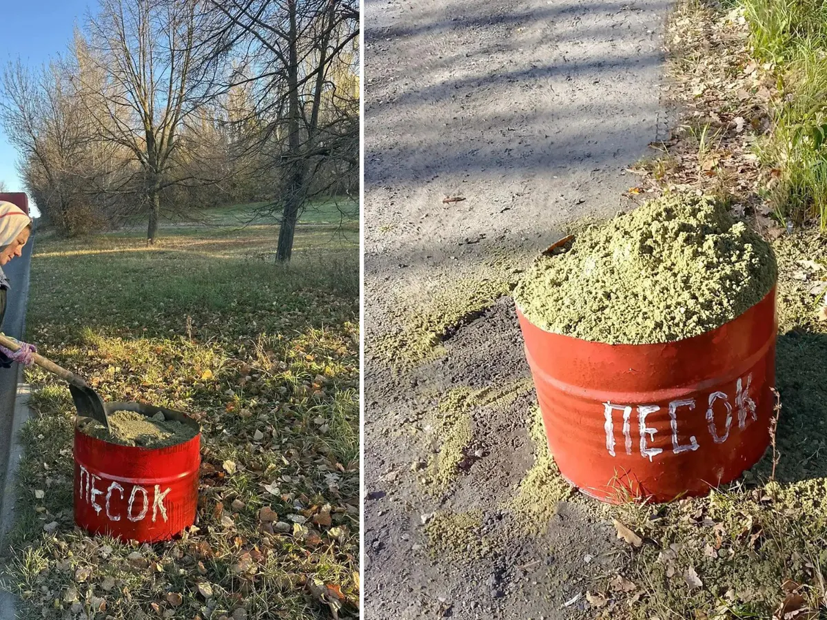 В Пензе на опасных участках дорог устанавливают емкости с песком