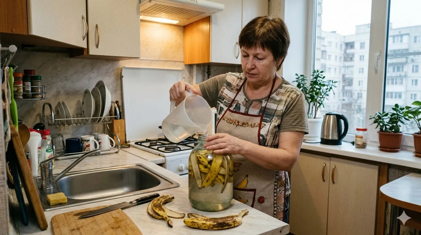 Заливаю банановую кожуру в банке водой: настаиваю 3 дня и и на полив - рассада пышет здоровьем